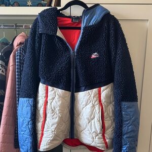 Nike Navy Sherpa Jacket with Light Blue, White & Red Accents